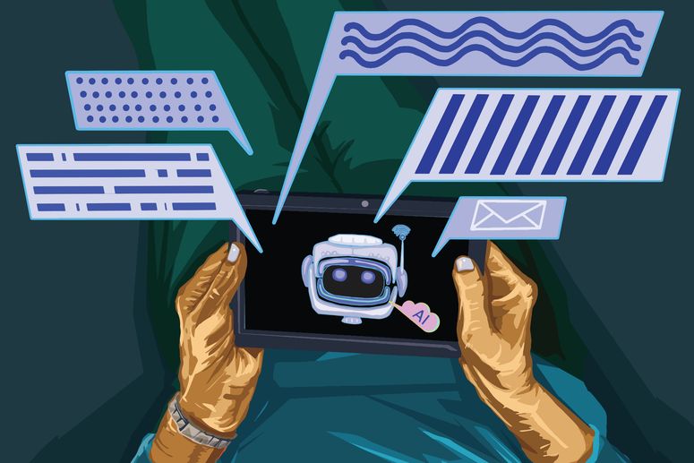 Mujer de la tercera edad usa un chatbot en su tablet. 