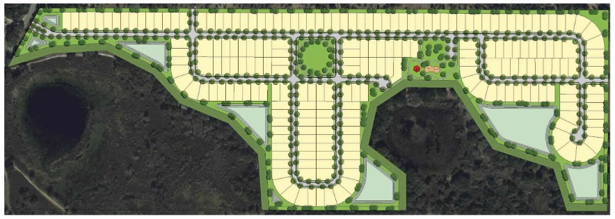 Dix Developments tiene un PUD aprobado para un vecindario con 217 casas unifamiliares. (Plan de sitio por Stringfellow Planning & Design)