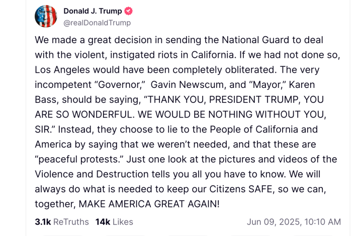 Trump vía Truth Social