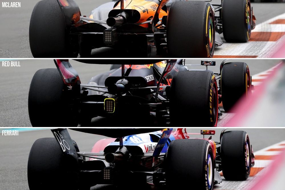 Confronto tra le aperture per il raffreddamento tra McLaren, Ferrari e Red Bull
