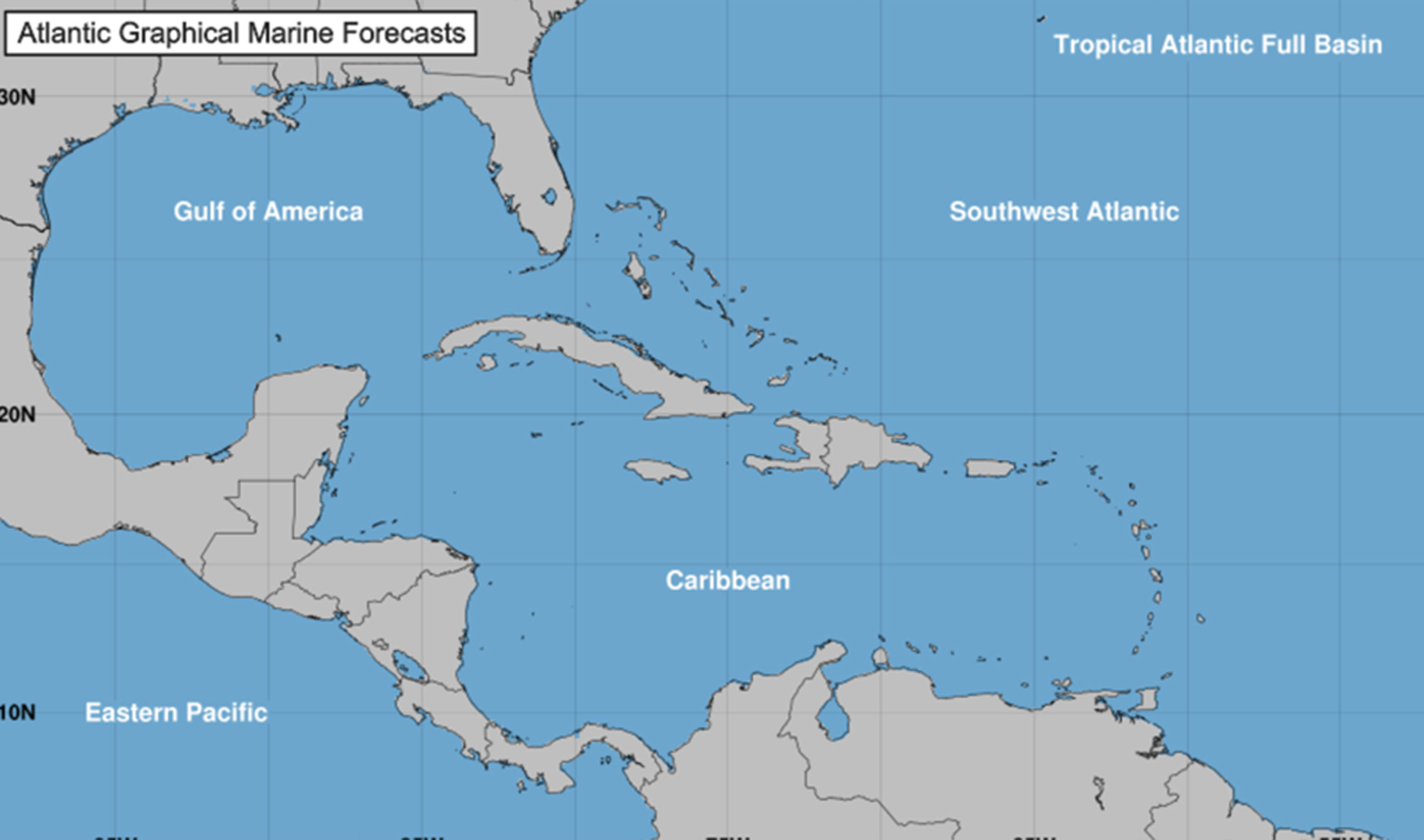 El mapa de actividades tropicales de la cuenca del Atlántico del Centro de Huracanes Nacionales comenzó a referirse al Golfo de América a partir del 13 de febrero de 2025. La Cámara de Representantes de Florida aprobó facturas el jueves 3 de marzo de 2025, para borrar el Golfo de América de las leyes estatales y el material educativo y reemplazarlo con el Golfo de América. (NHC)