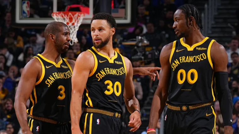 Stephen Curry, Chris Paul, Jonathan Kuminga, Golden State Warriors Stephen Curry, Chris Paul, Jonathan Kuminga, Golden State Warriors