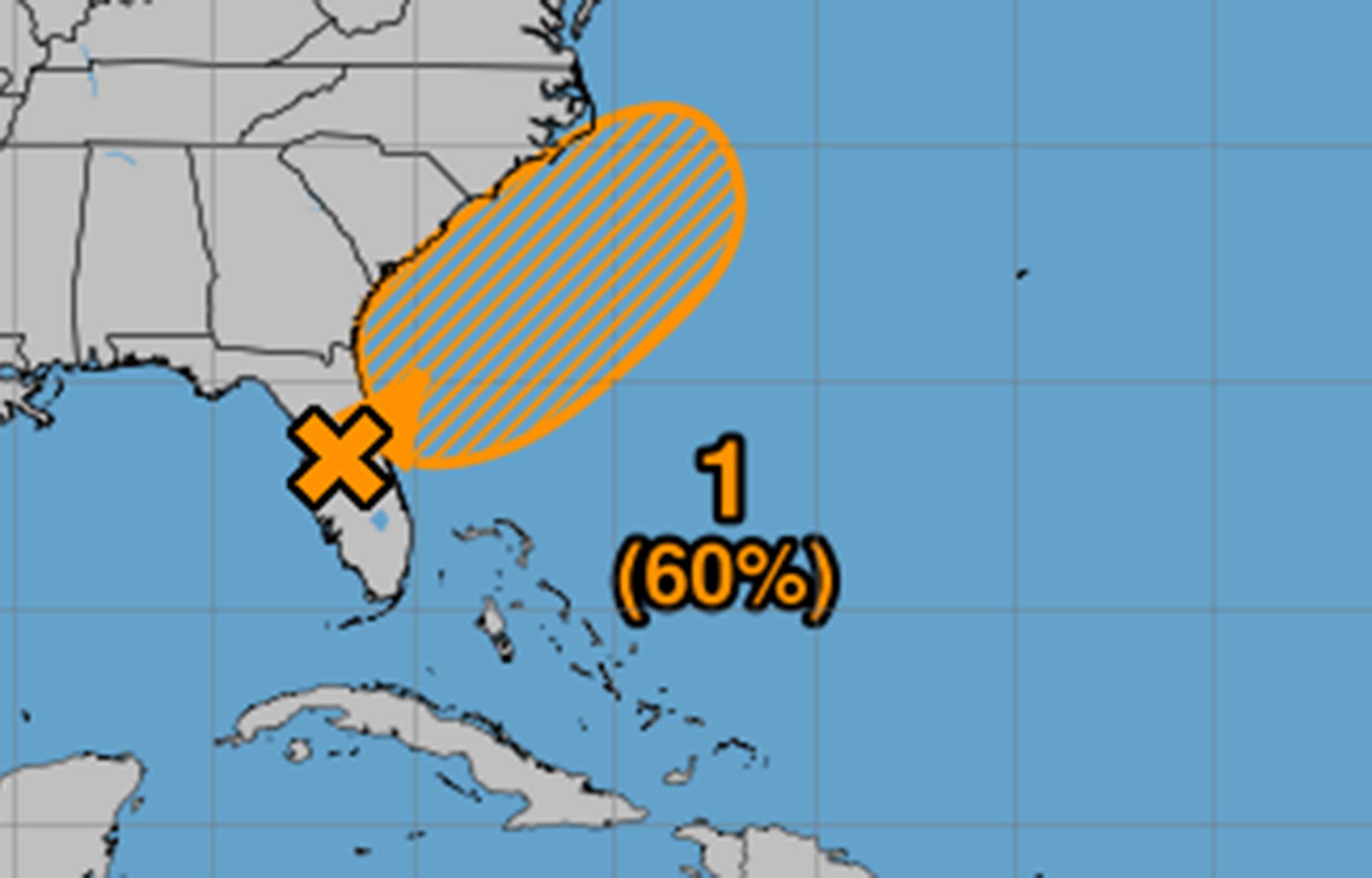 La perspectiva tropical de siete días a las 2 de la tarde del jueves 3 de julio de 2025. (NHC)
