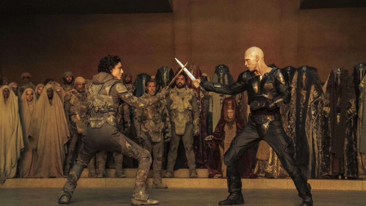 Timothée Chalamet y Austin Butler como Paul Atreides y Feyd-Rautha Harkonnen en 'Dune 2'