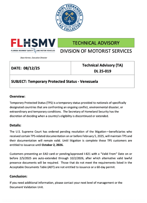 licencias venezolanos TPS