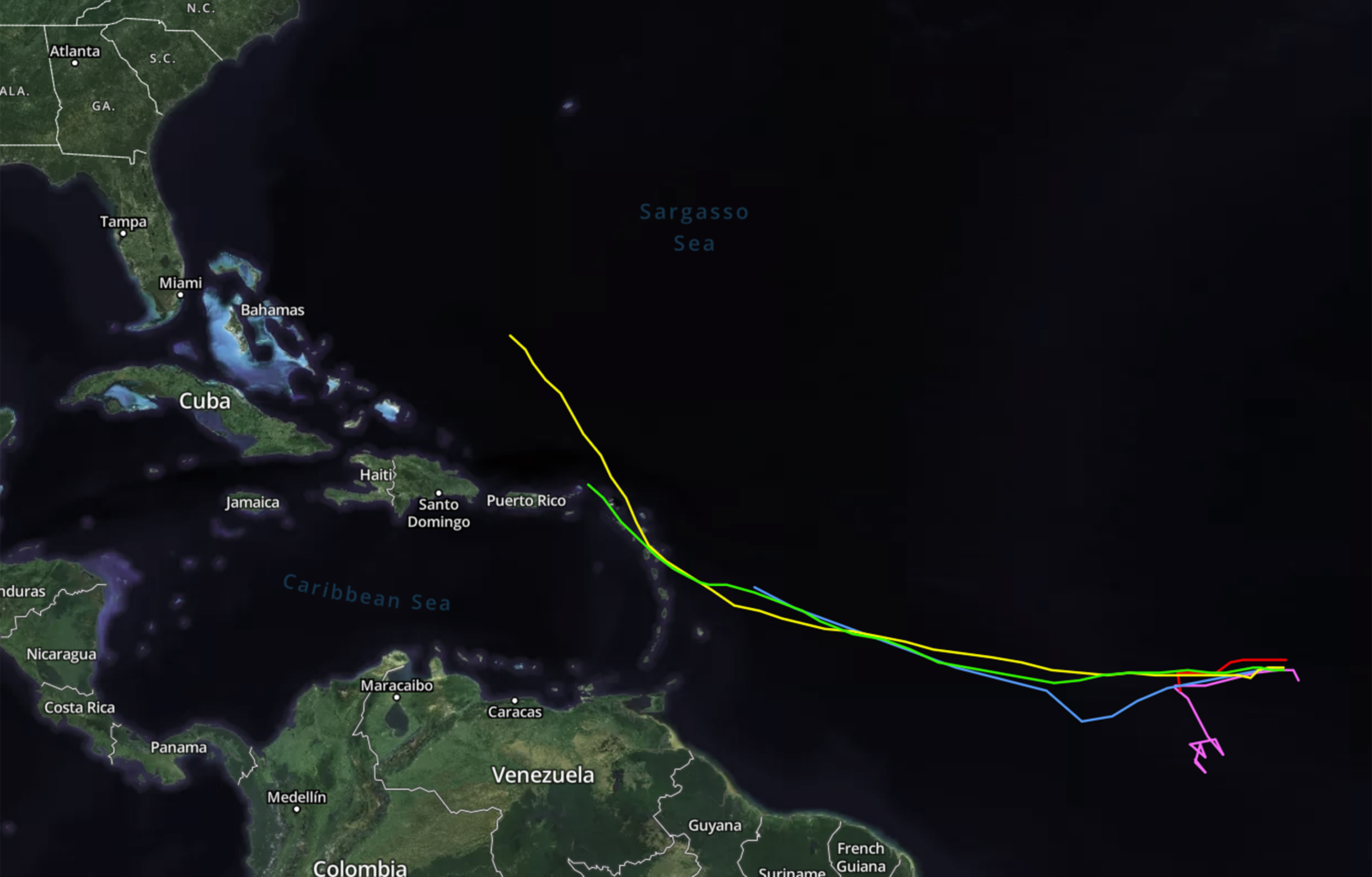 Modelos de pronóstico de computadora para el sistema Atlantic a partir del viernes por la tarde, 5 de septiembre de 2025. (Orlandosentinel.com/hurricane)
