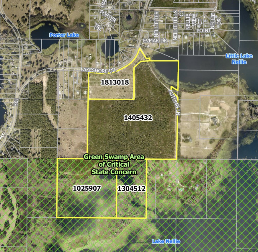 Lakeshore Preserve es un desarrollo propuesto de 149 unidades ubicado en 94 acres en la zona no incorporada de Clermont a lo largo de Lakeshore Drive y adyacente al área de Green Swamp de importancia crítica para el estado. (Tasador de propiedades del condado de Lake)