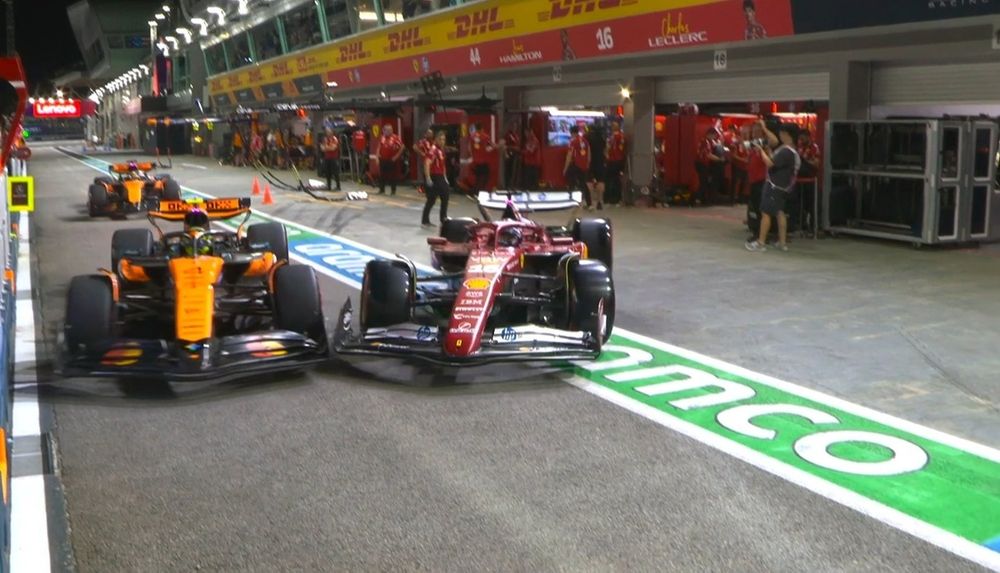 Vídeo: increíble accidente en el pitlane entre Norris y Leclerc