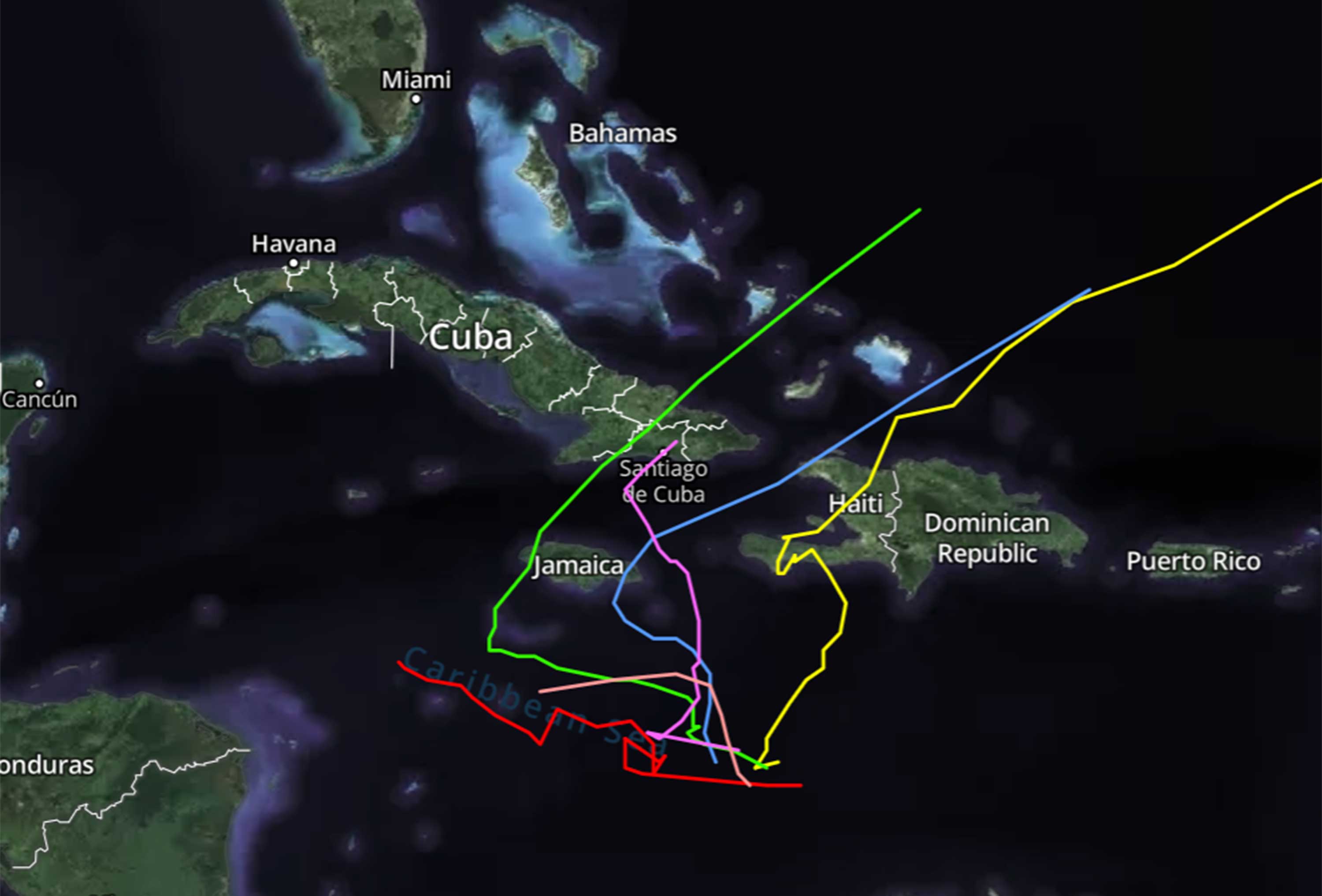 Modelos de pronóstico para la tormenta tropical Melissa a las 5 p.m. del miércoles 22 de octubre de 2025. (OrlandoSentinel.com/hurricane)