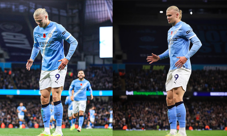 La otra toma del gol de Haaland controlando el balón desde media cancha con festejo incluido
