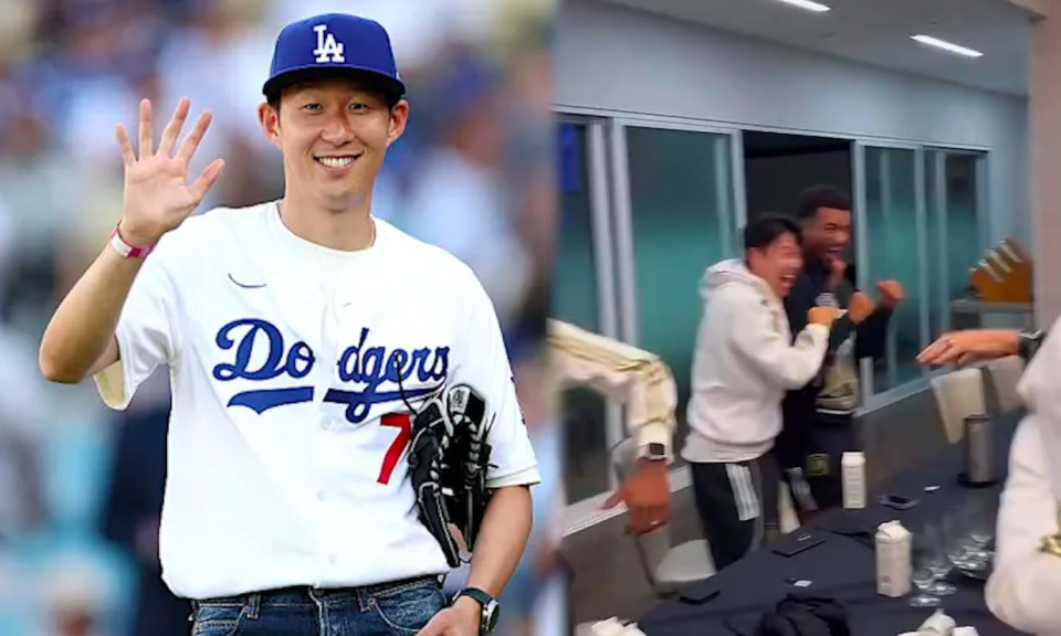 Heung-Min Son festeja la victoria de Dodgers junto a sus compañeros de LAFC