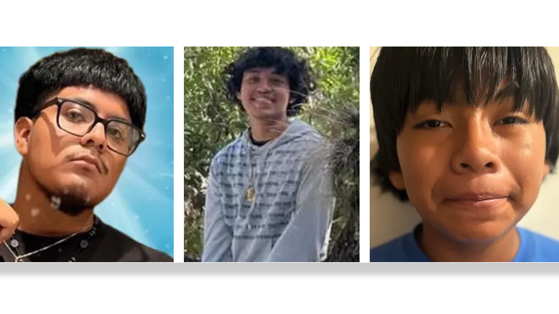 Tres adolescentes, Enrique Rodríguez Sabas, de izquierda a derecha, Julio López y Leyner Velásquez, murieron en un accidente automovilístico en el condado de Orange la madrugada del domingo 9 de noviembre de 2025, según la Patrulla de Caminos de Florida. (GoFundMe)