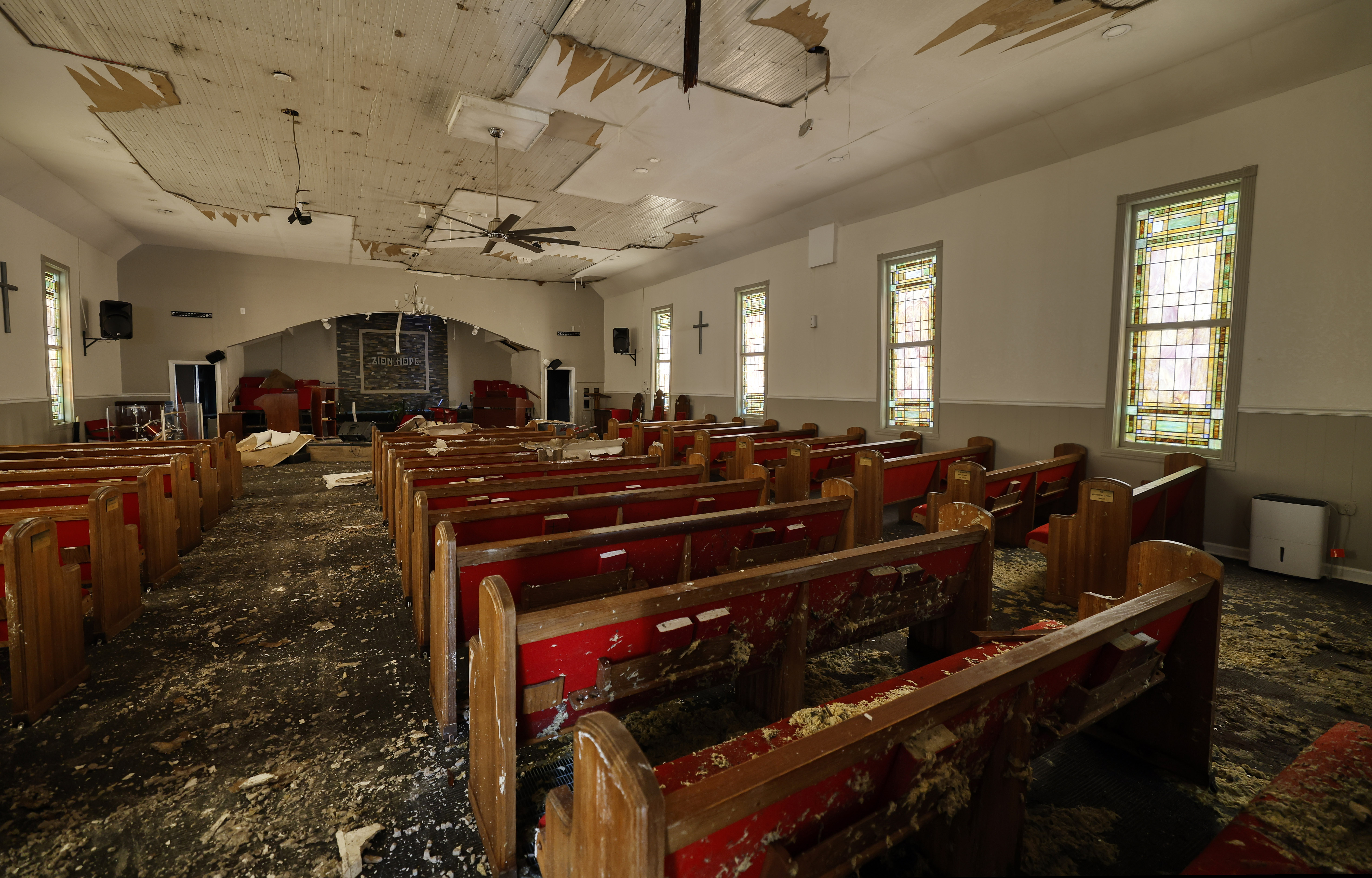 Iglesia Bautista Misionera Zion Hope en Sanford, que fue dañada por un incendio en marzo, el viernes 20 de marzo de 2026. (Ricardo Ramirez Buxeda/ Orlando Sentinel)
