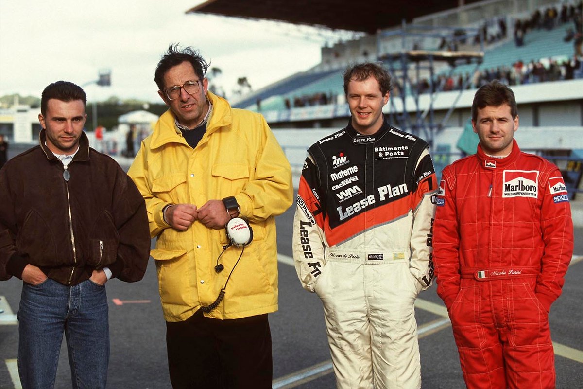 Marco Apicella, Mauro Forghieri, Eric van de Poele, and Nicola Larini