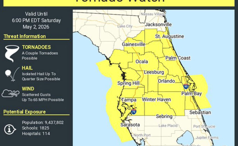 Alerta de tornado emitida para toda Florida Central