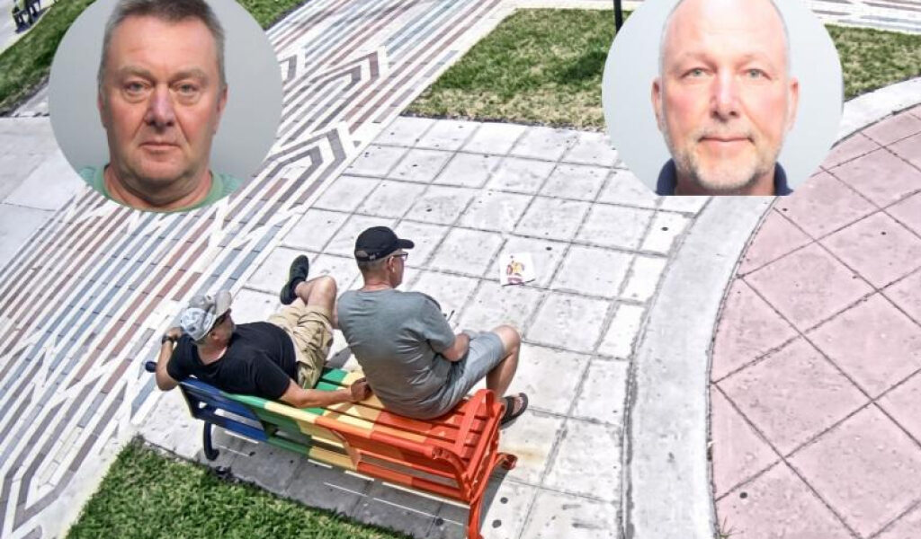 Tras las rejas: dos turistas vandalizan un banco de Lummus Park con mensajes antisemitas