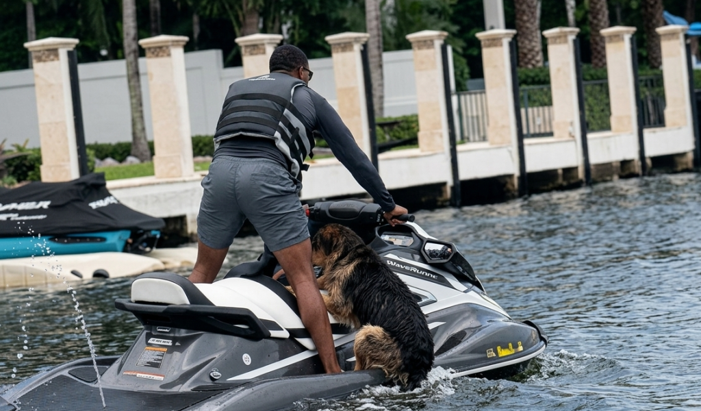 Héroe en moto acuática rescata a un perro del canal de Fort Lauderdale