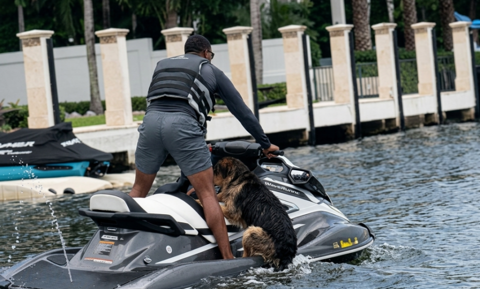 Héroe en moto acuática rescata a un perro del canal de Fort Lauderdale